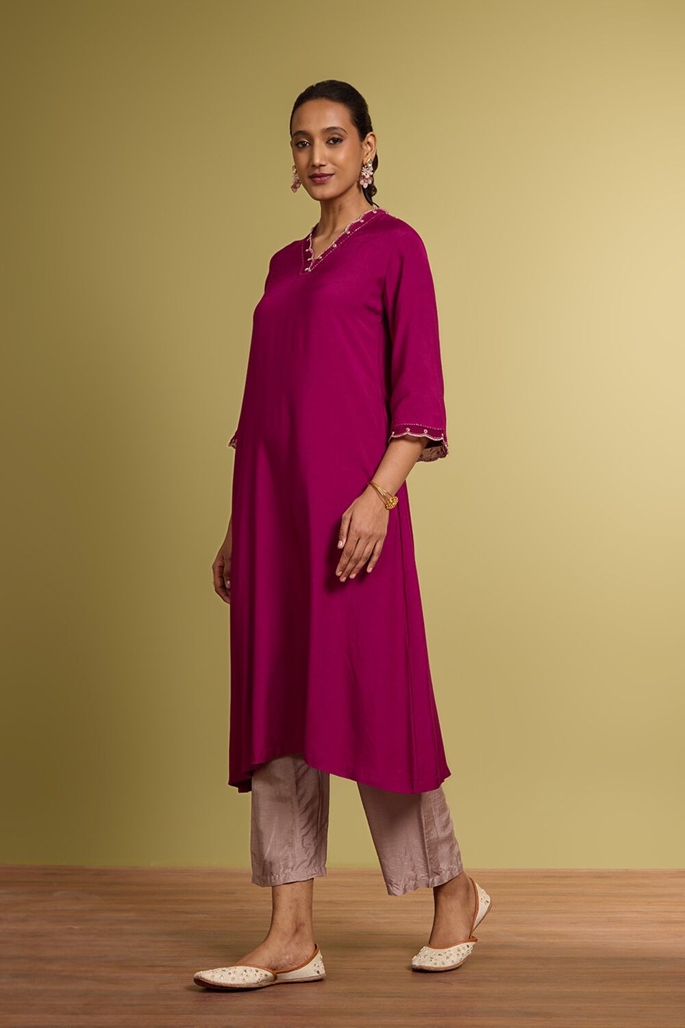 Pink Embroidered Viscose Kurta image number null