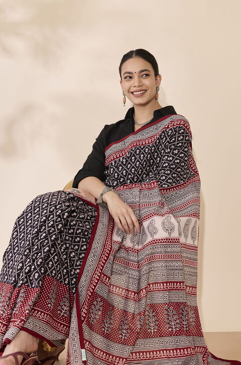 Black Bagh Block Printed Pure Cotton Saree