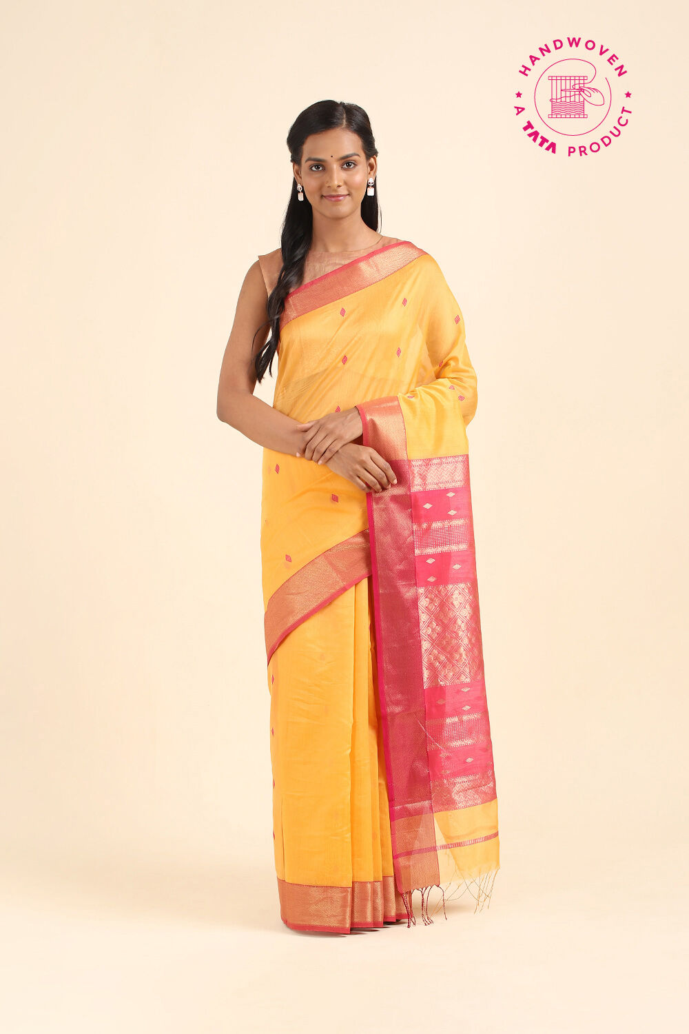 Yellow Pure Silk Cotton Maheswari Saree image number null
