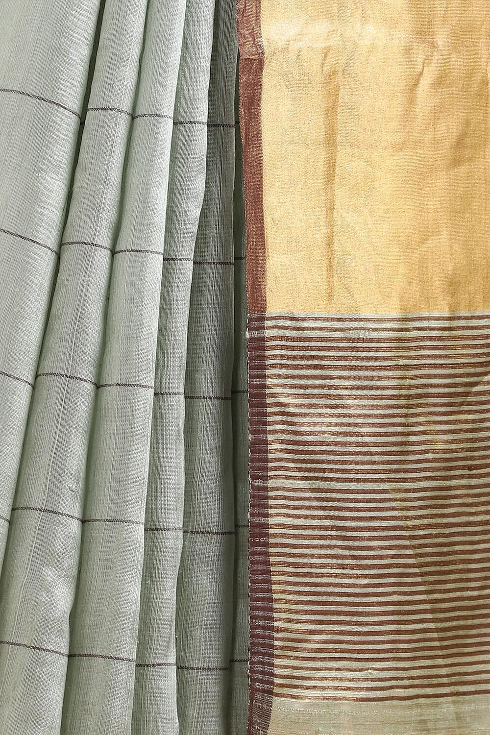 Light Green Pure Tussar Silk Bhagalpuri Saree image number null