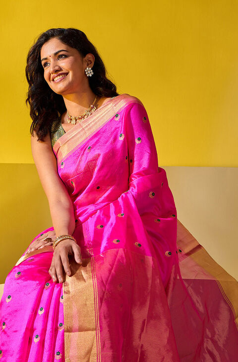 Pink Woven Pure Silk Chanderi Saree