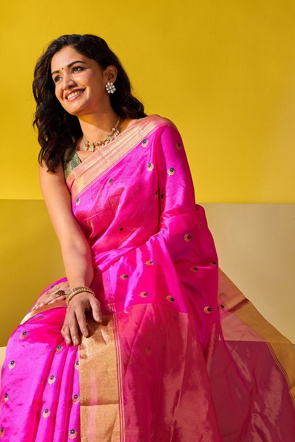 Pink Woven Pure Silk Chanderi Saree image number null