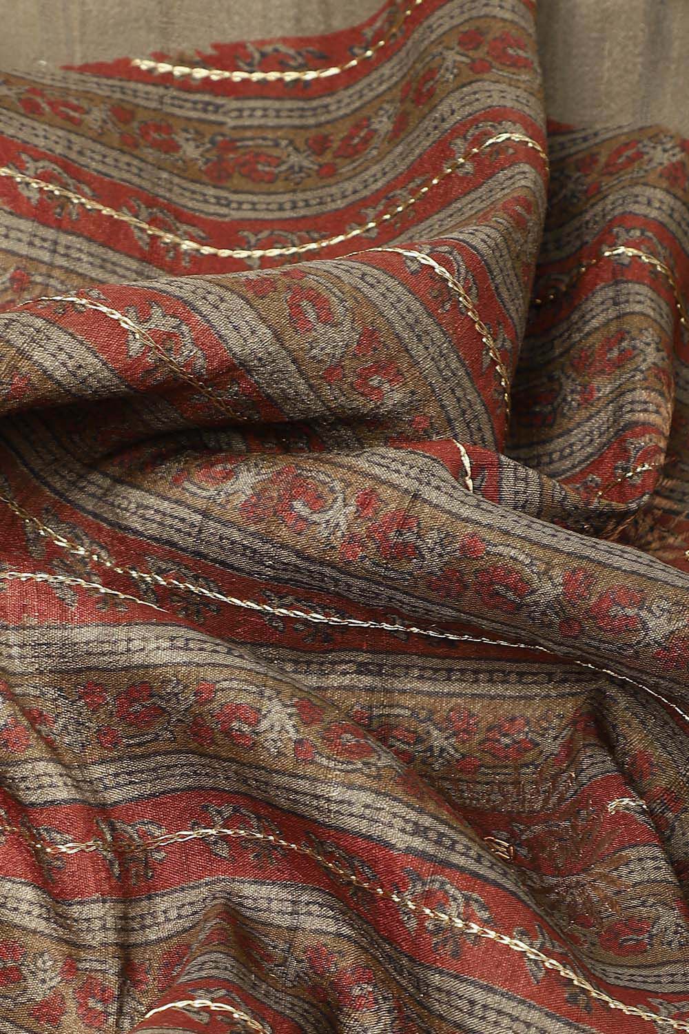 Grey Pure Silk Tussar Bagru Print and Zardosi Embroidered Saree image number null