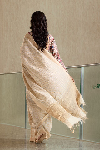 Off White Tussar Silk Block Print Saree thumbnail image number null