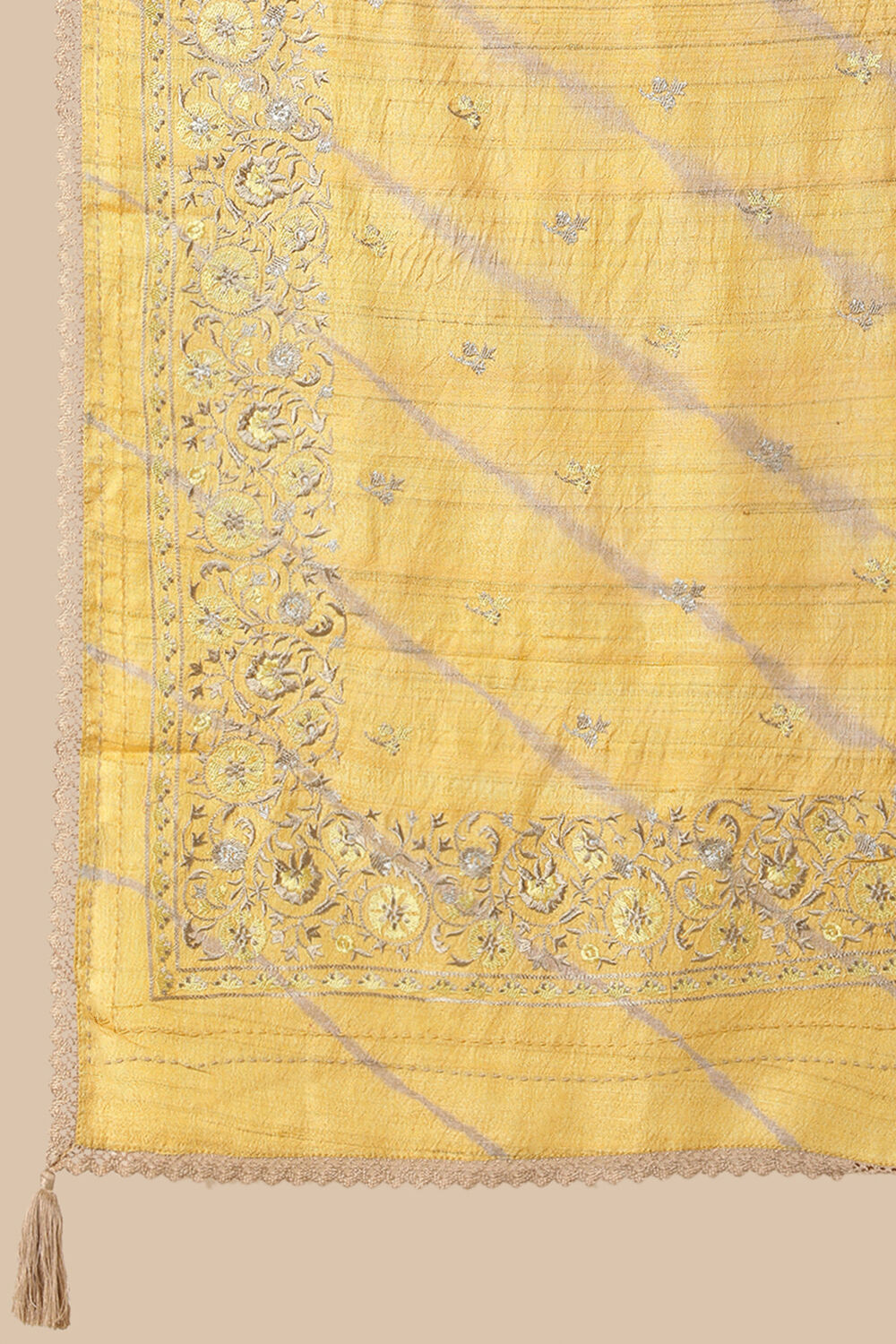 Yellow Embroidered Pure Tussar Saree image number null