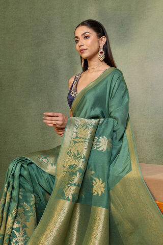Dark Green Woven Pure Viscose Saree image number