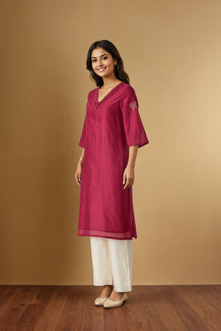 Dark Pink Embroidered Pure Silk Cotton Kurta thumbnail image number null