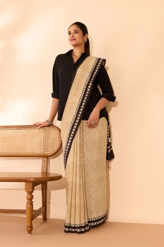 Beige Bagru Viscose Bagru Block Printed Saree image number