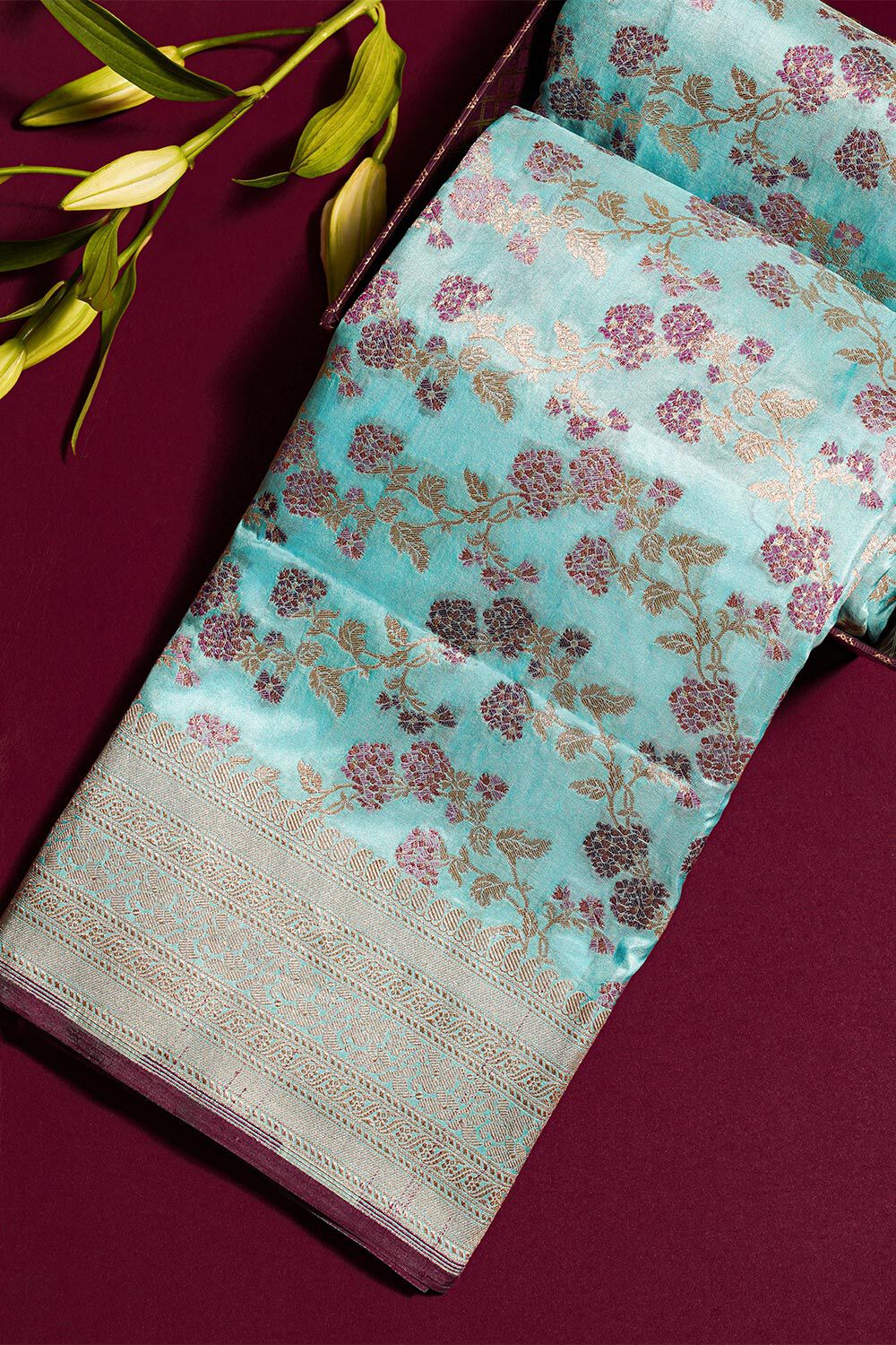 Light Blue Pure Silk Cutwork Banarasi Saree image number null