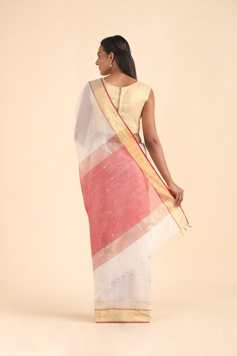 Off White Pure Silk Cotton Maheshwari Saree image number null