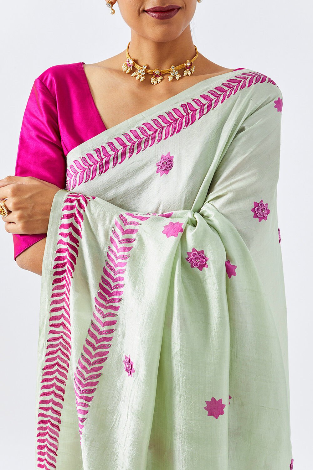 Light Green Pure Silk Hand Painted Saree image number null