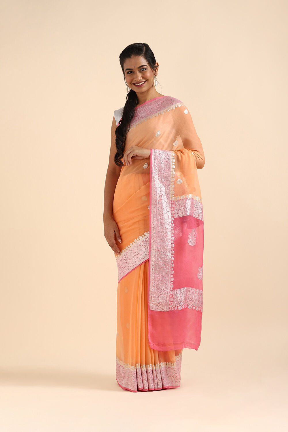 Light Pure Orange Georgette Banarasi Saree image number null