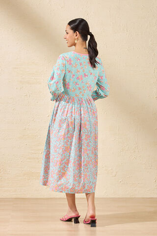 Light Blue Pure Cotton Printed Sanganeri Dress thumbnail image number null