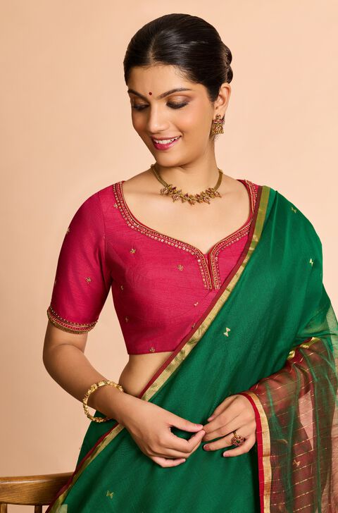 Dark Pink Embroidered Viscose Blouse