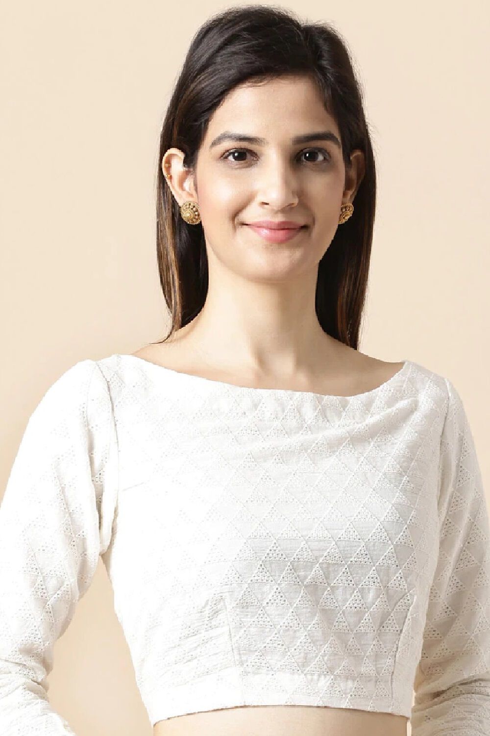 White Cotton Embroidered Blouse image number null