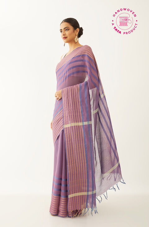 Light Violet Silk Viscose Woven Bhagalpuri Saree