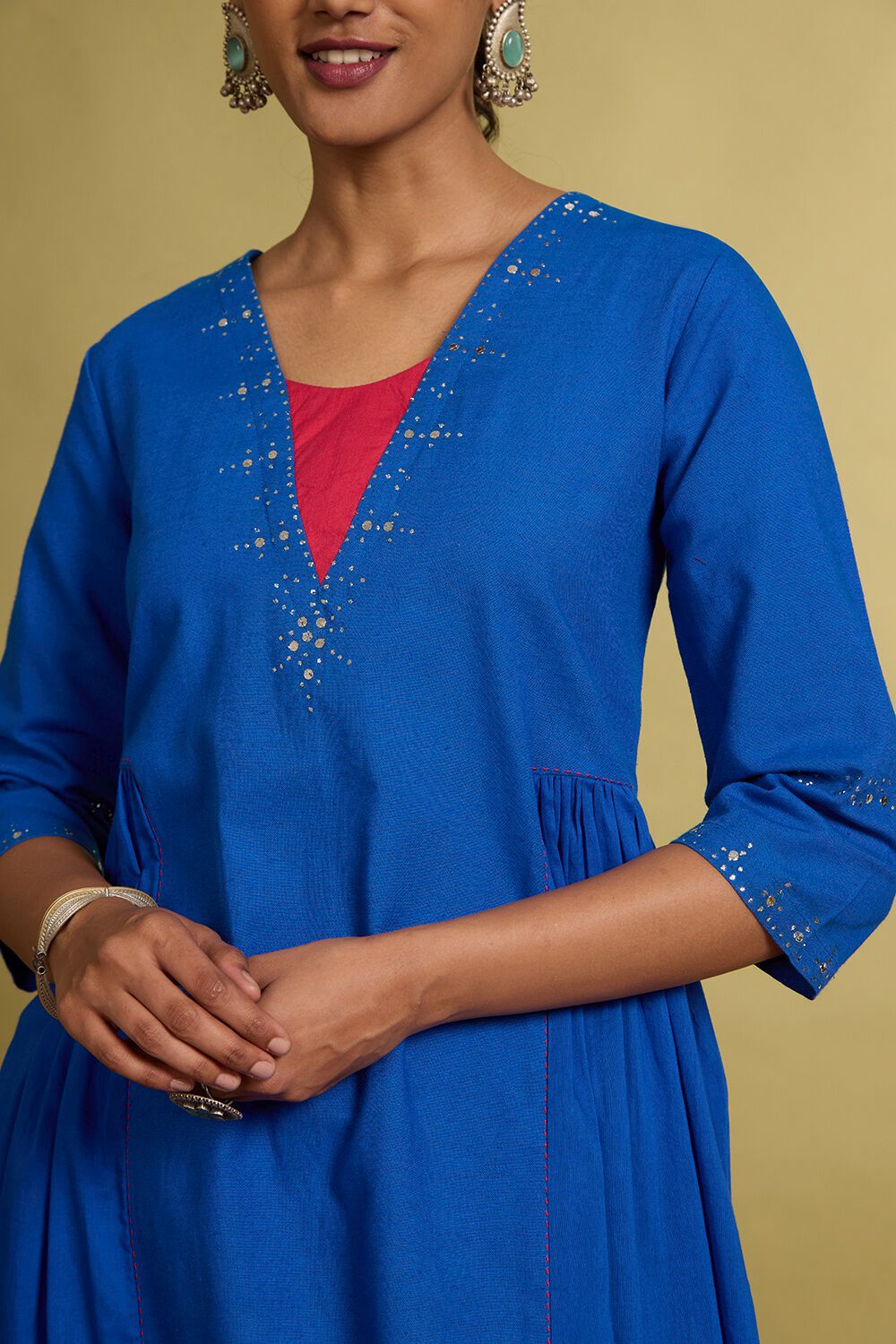 Blue Viscose Cotton Mukaish Kurta Set image number null