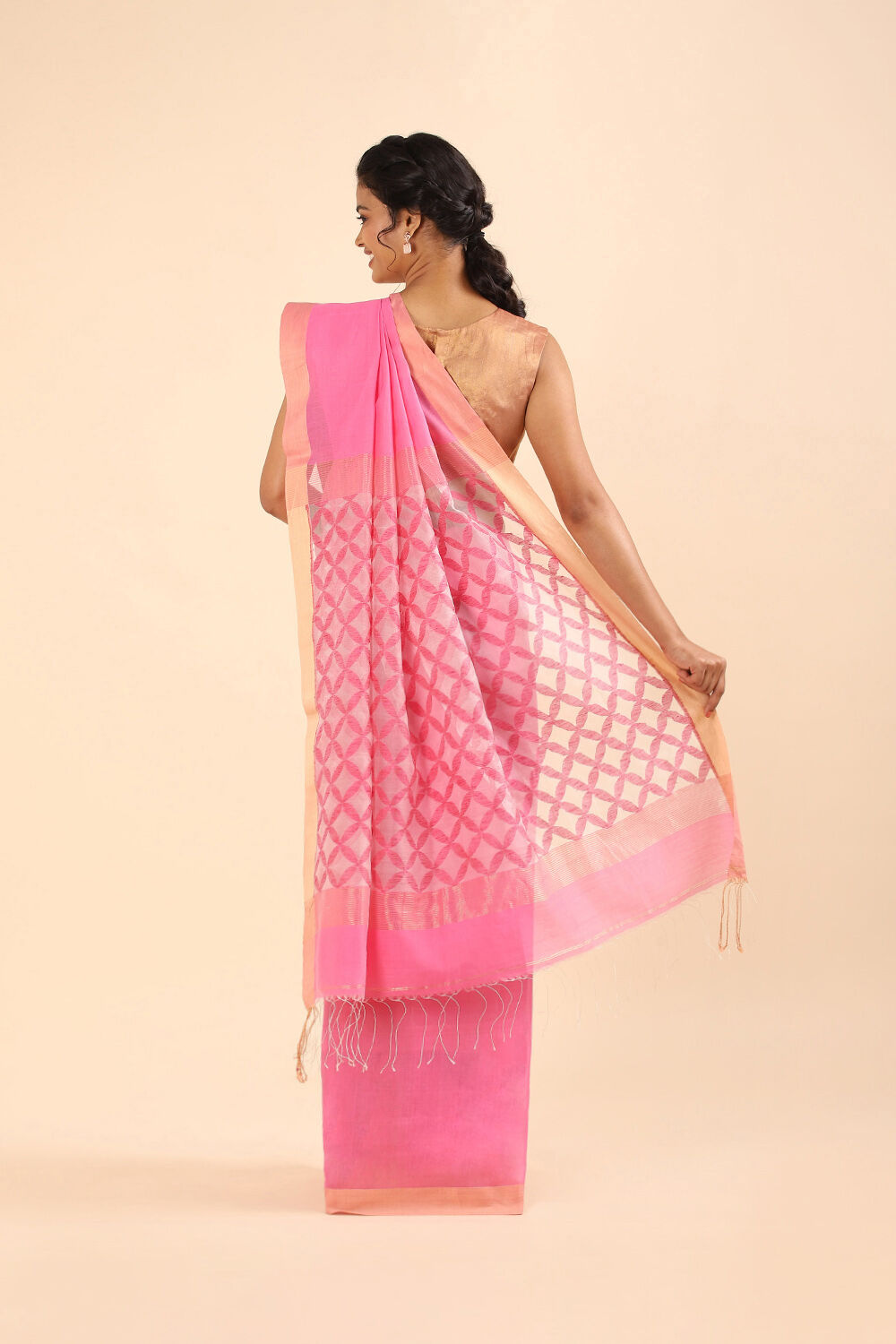 Pink Pure Silk Cotton Bengal Saree image number null