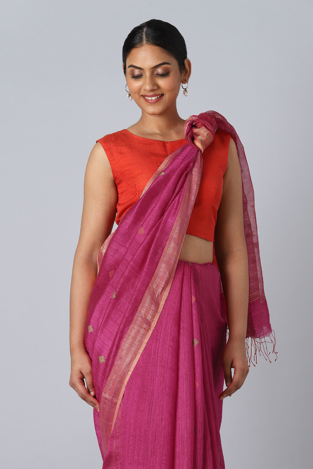 Pink Pure Silk Vanya Bengal Jamdani Saree image number null