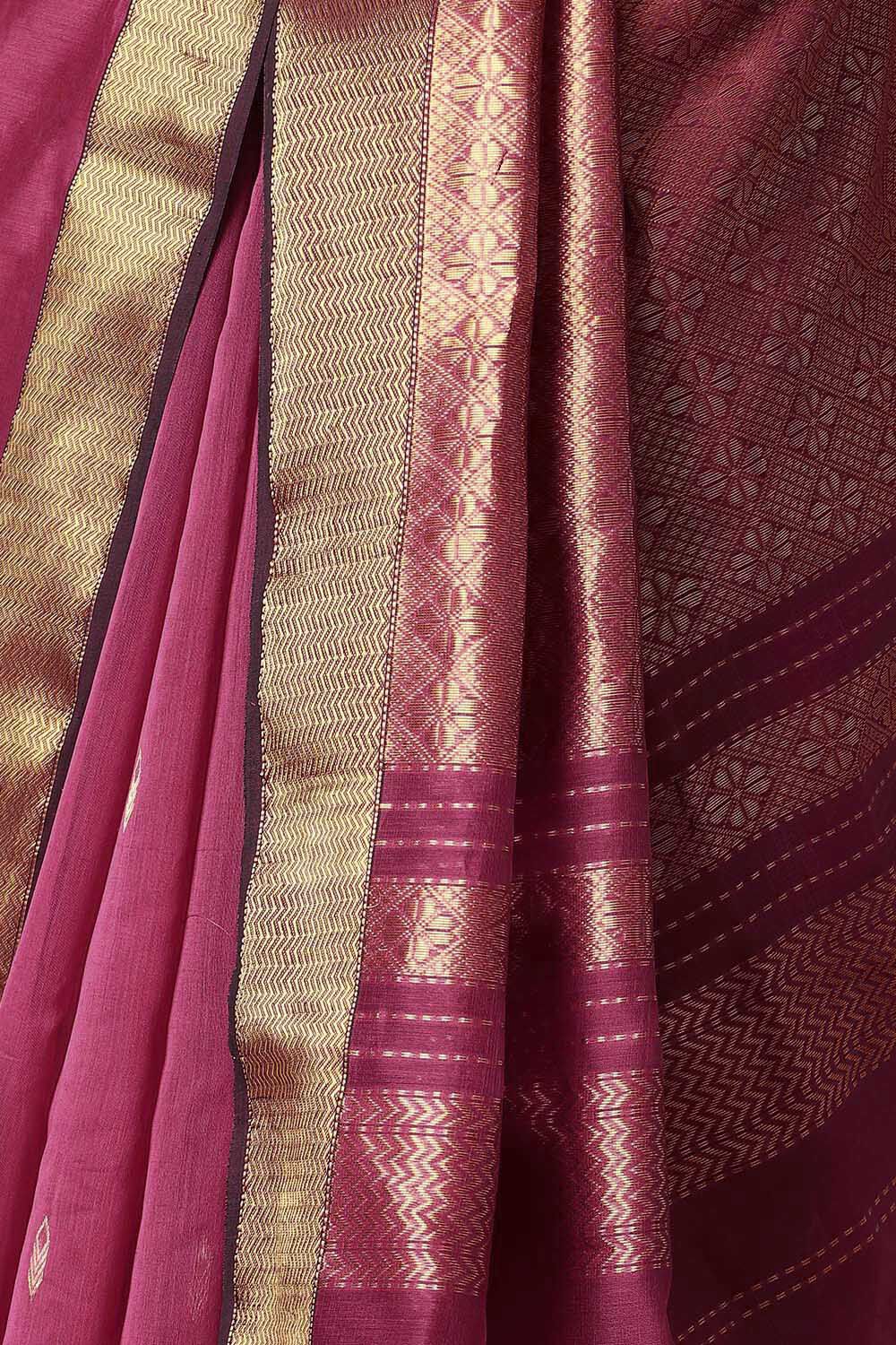 Dark Pink Pure Silk Cotton Maheswari Saree image number null