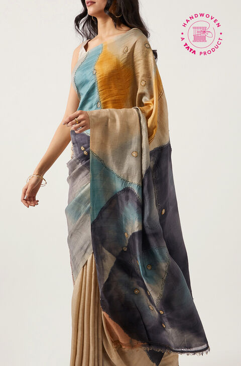 Multicolored Pure Silk Hand Painted Saree