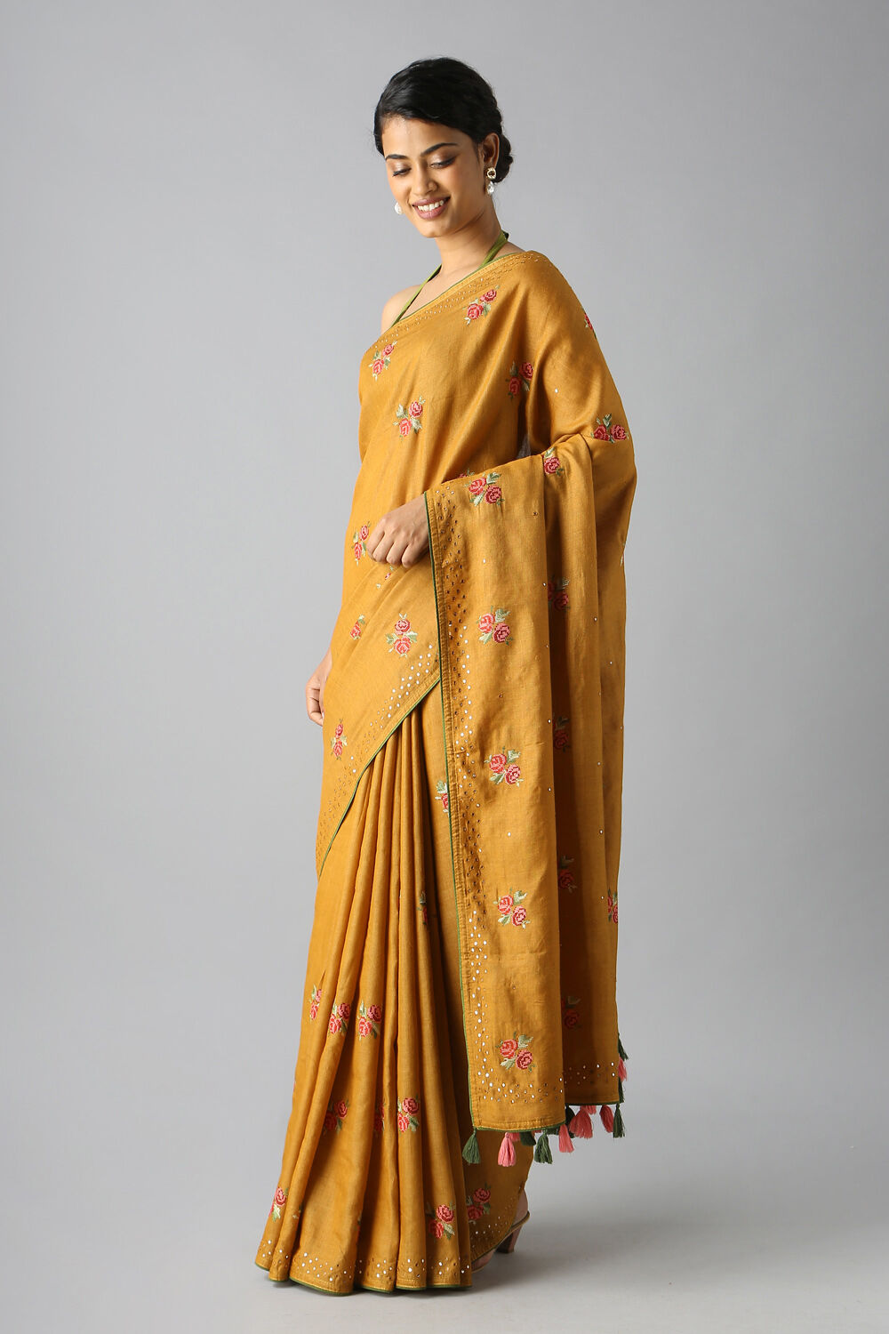 Yellow Pure Tussar Vanya Embroidered Saree image number null