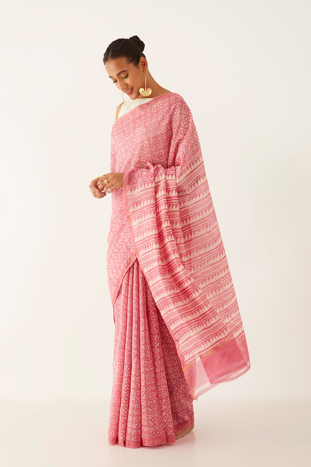 Pink Pure Silk Cotton Dabu Block Printed Saree image number null