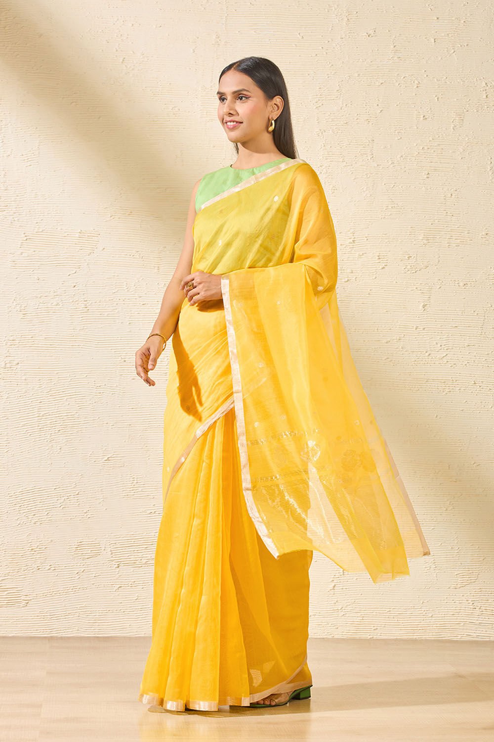 Yellow Woven Pure Silk Cotton Chanderi Saree image number null
