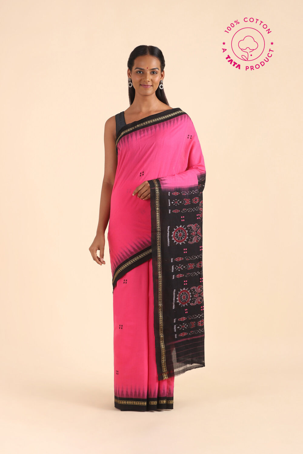 Pink Pure Cotton Odissa Ikat Saree image number null