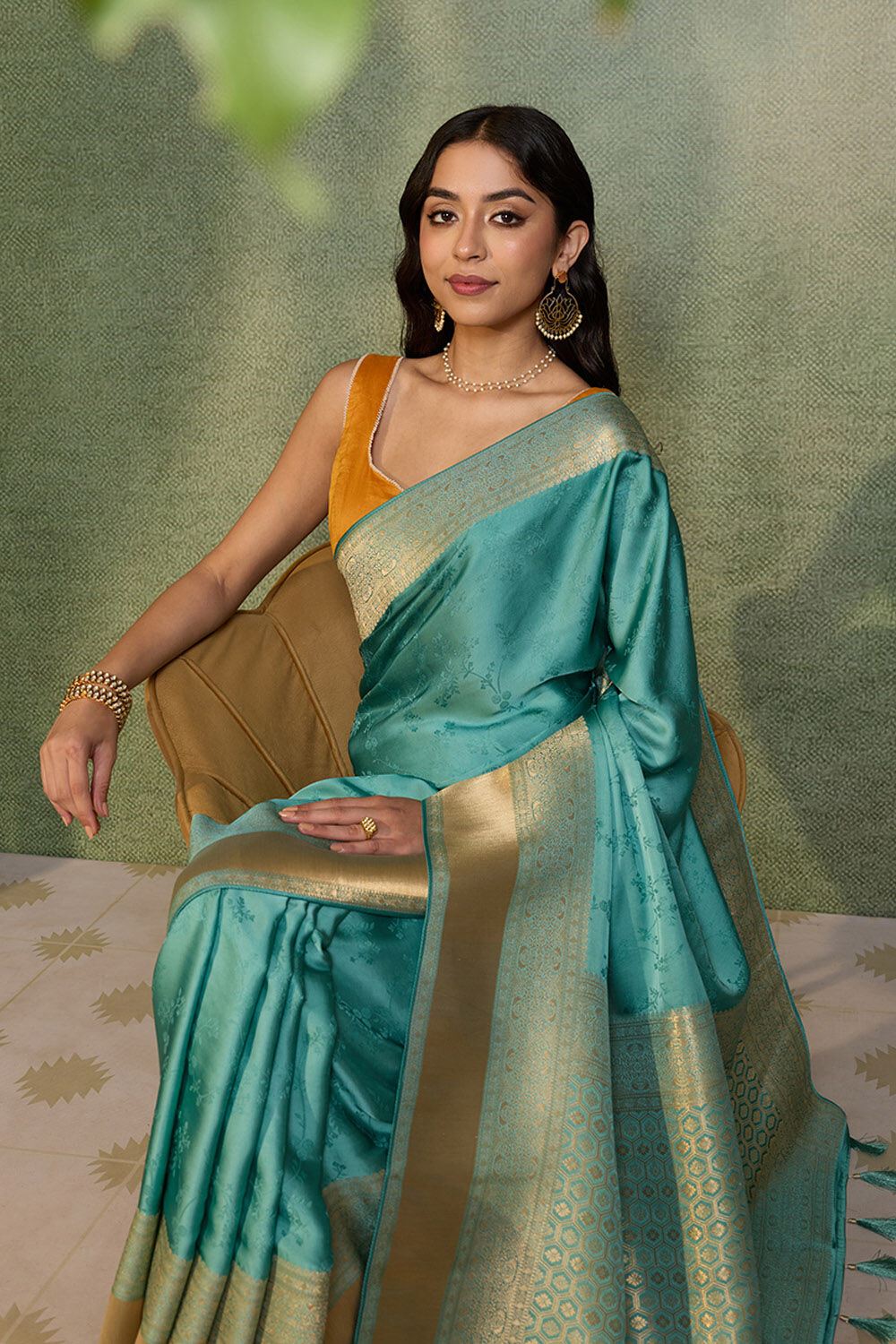 Blue Viscose Satin Tanchoi Saree image number null