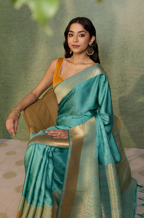 Blue Viscose Satin Tanchoi Saree