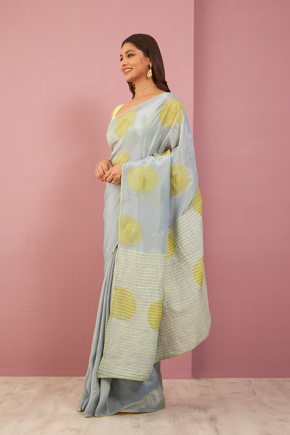 Blue Pure Tissue Organza Printed Embroidery Saree image number null