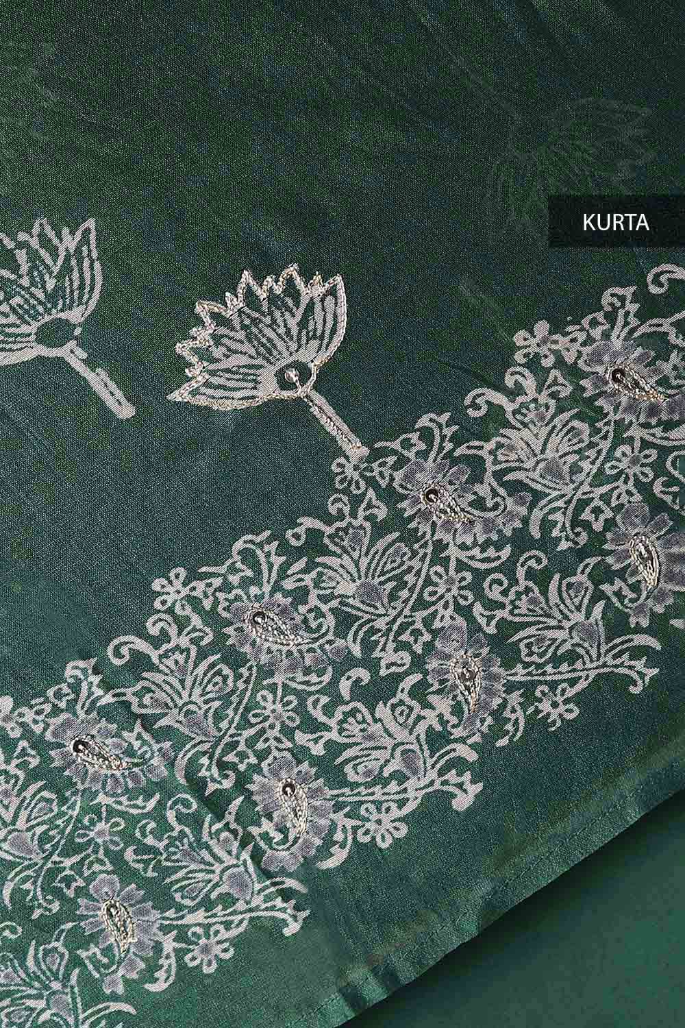 Dark Green Embroidered Silk CottonUnstitched Suit Set image number null
