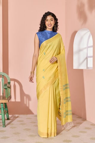 Yellow Woven Silk Viscose Bhagalpur Saree thumbnail image number null