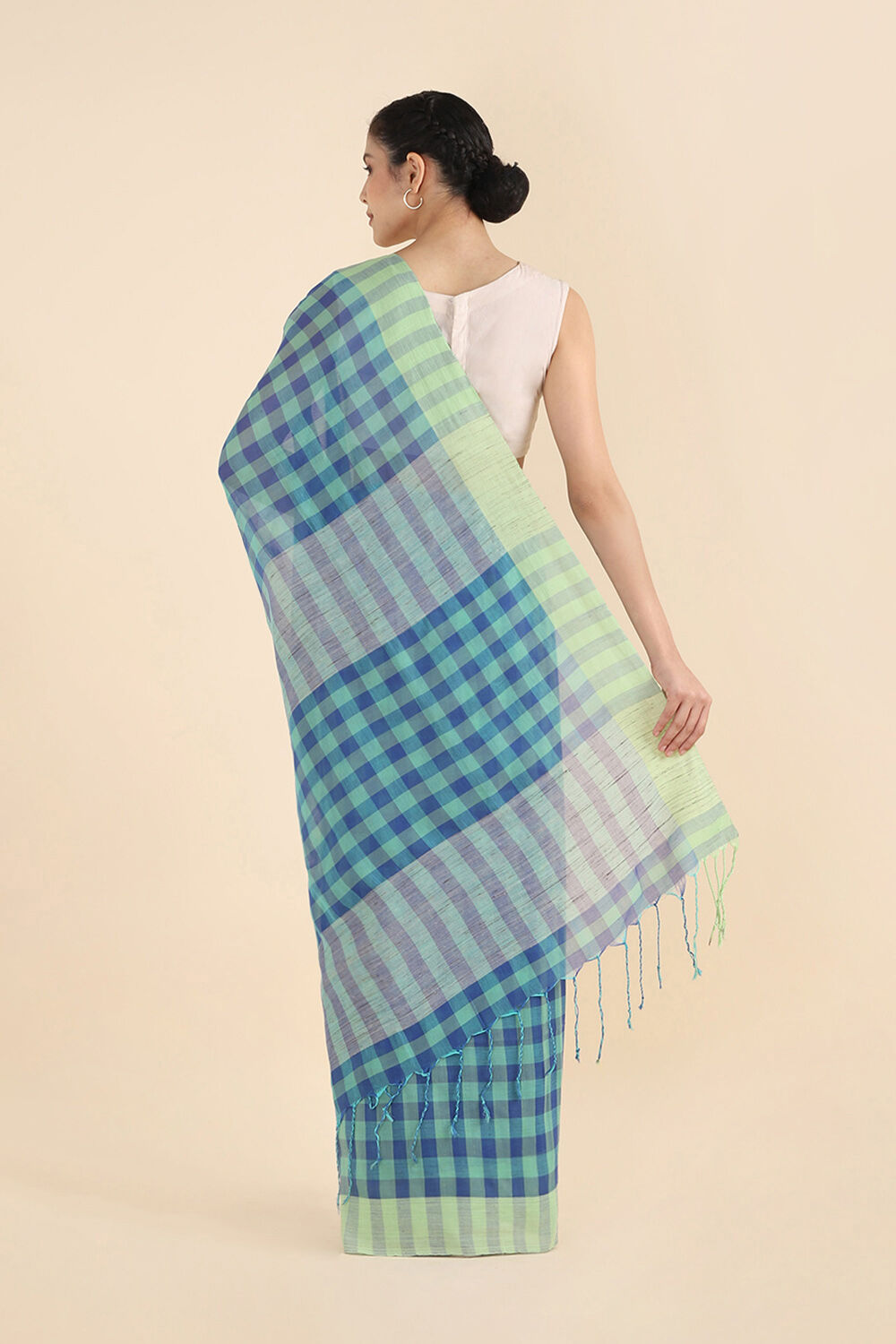 Light Blue Pure Cotton Bengal Saree image number null