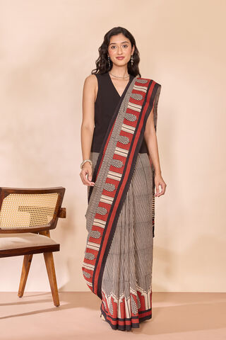 Black Rajasthan Pure Cotton Bagru Block Printed Saree thumbnail image number null