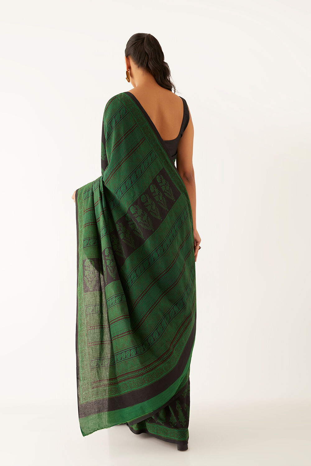 Dark Green Pure Cotton Bagh Printed Saree image number null