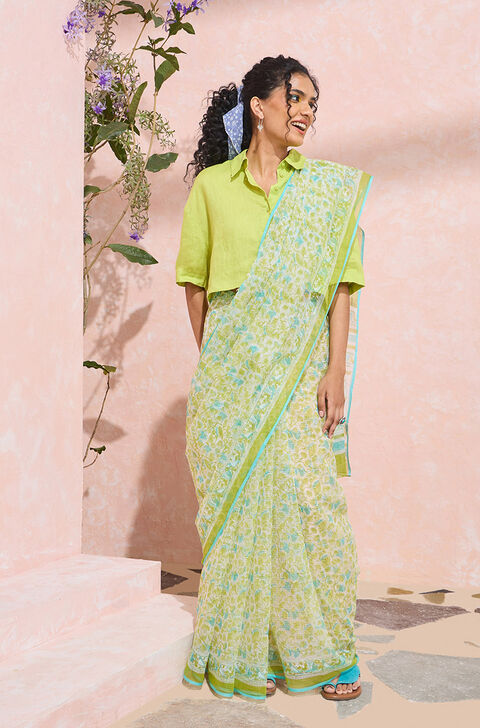Light Green Rajasthan Printed Sanganeri Pure Cotton Kota Saree
