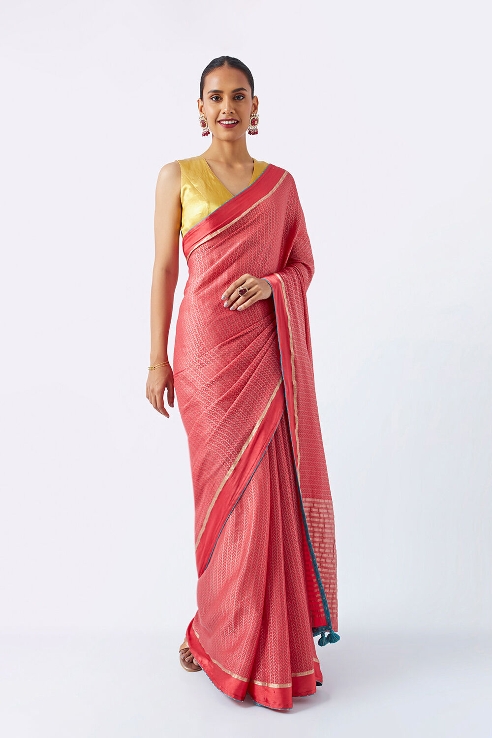 Red Pure Crepe Woven Saree image number null