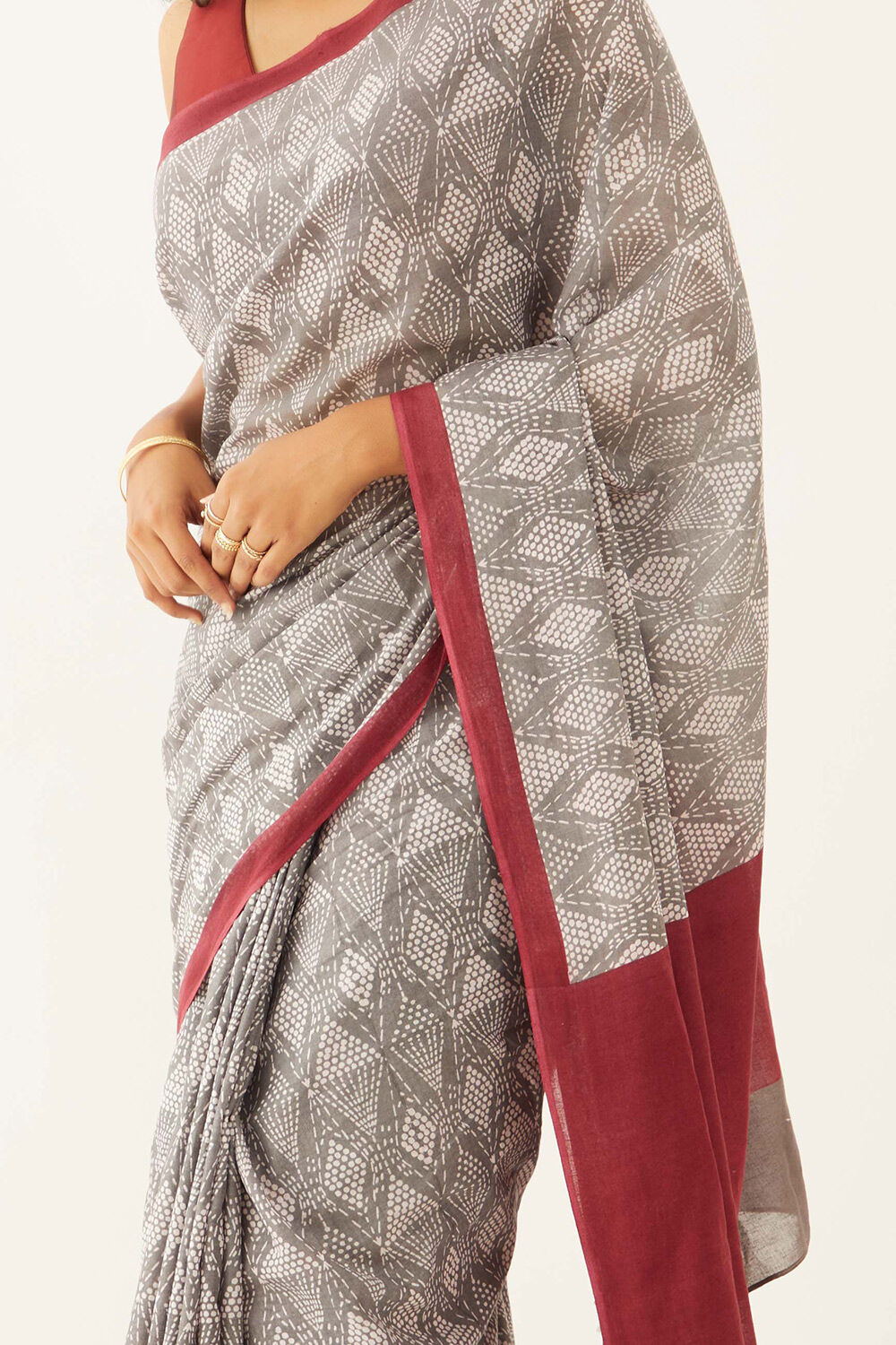 Grey Pure Cotton Mulmul Printed Saree image number null