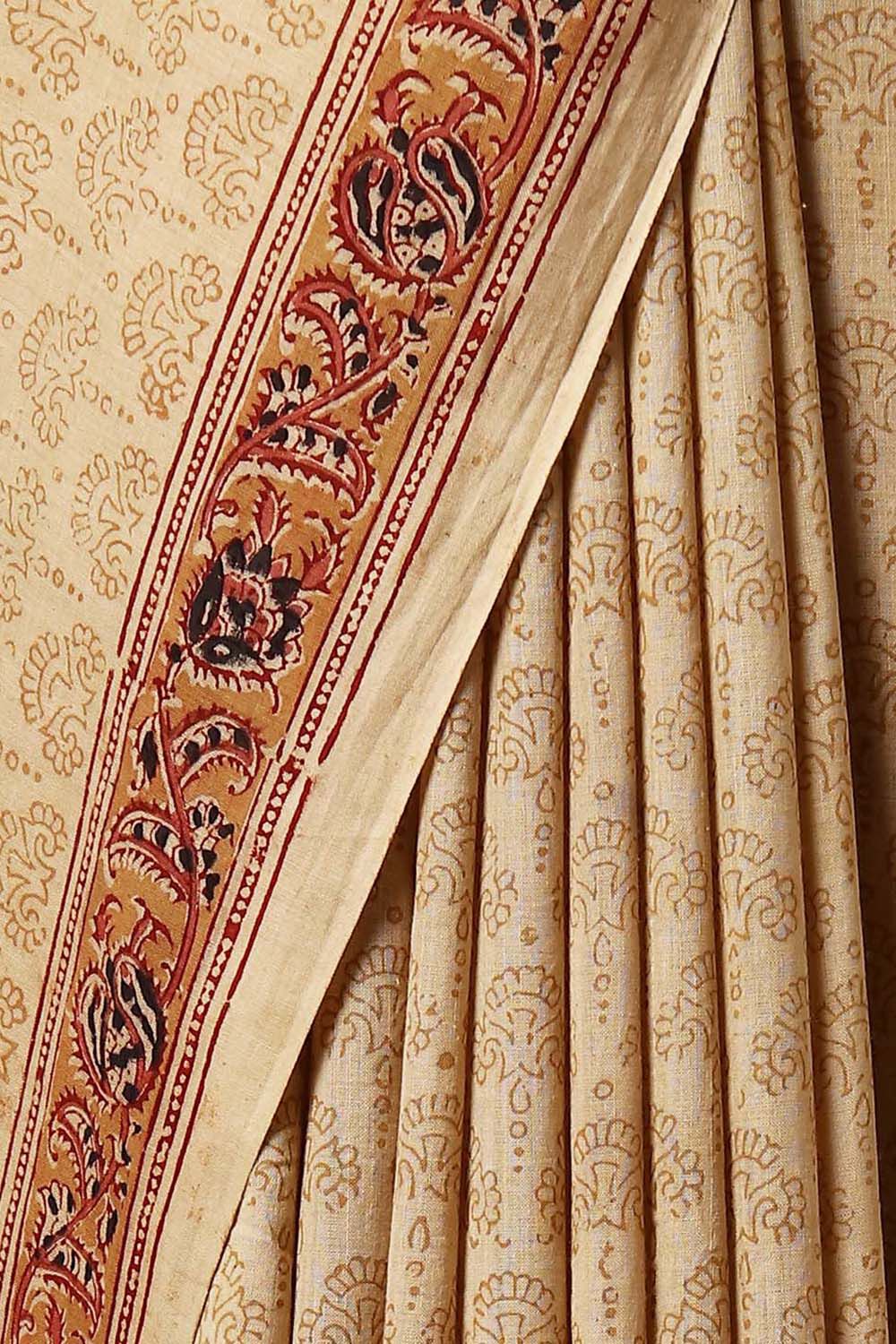 Beige Pure Khadi Cotton Printed Kalamkari Saree image number null