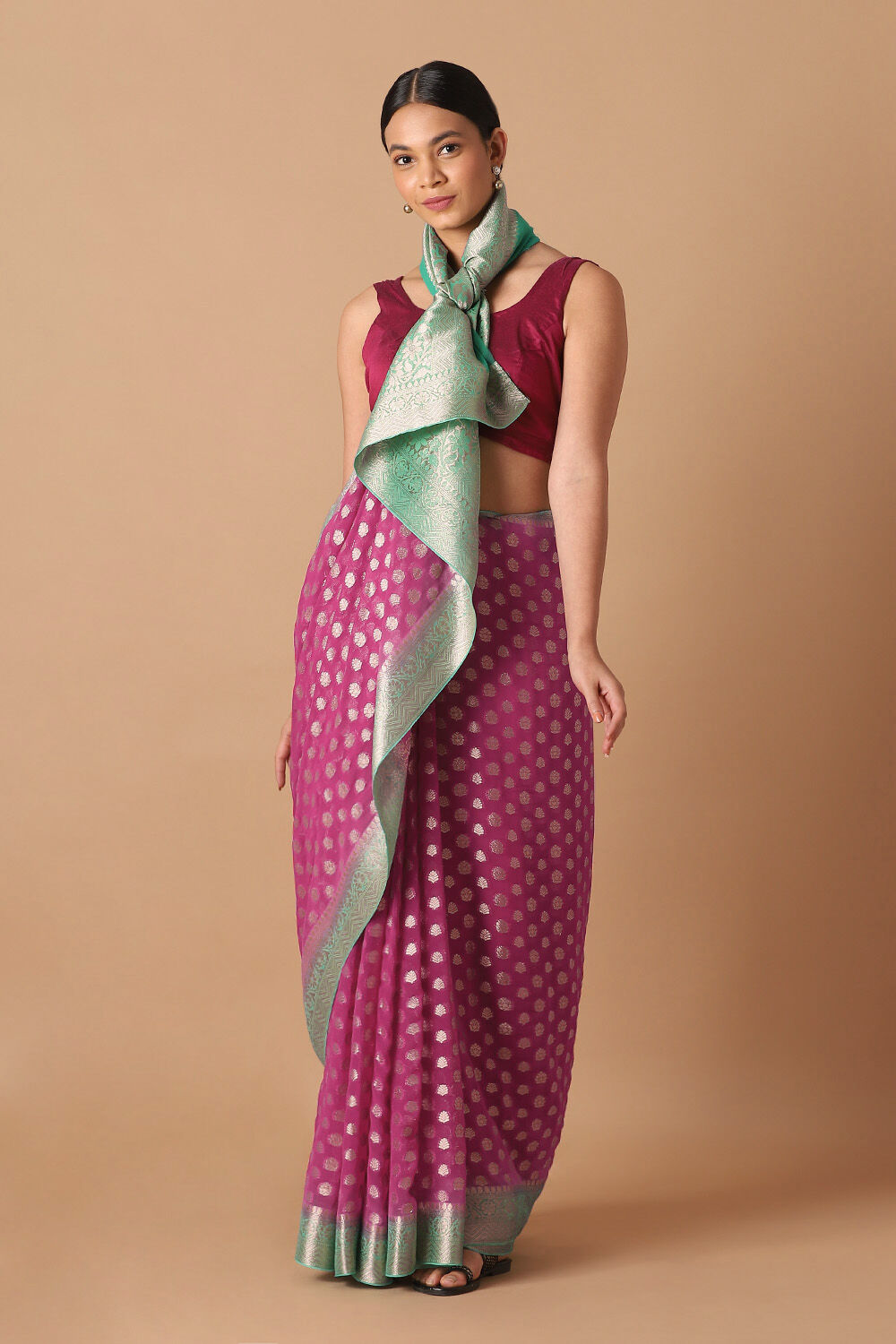 Pink Viscose Pure Georgette Banarasi Saree image number null