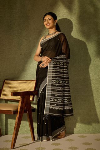 Black Bengal Pure Silk Cotton Jamdani Saree thumbnail image number null