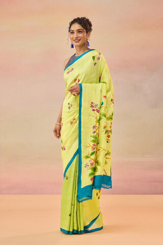 Light Green Bengal Pure Silk Hand Painted Embroidered Saree thumbnail image number null
