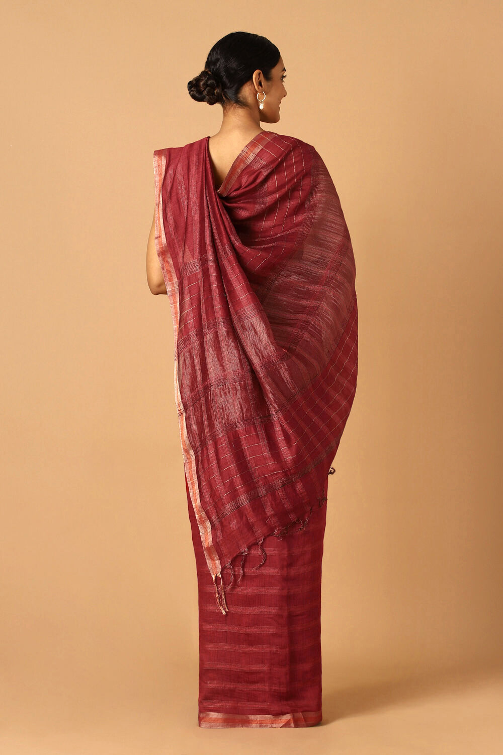 Dark Red Pure Tussar Silk Bhagalpuri Saree image number null