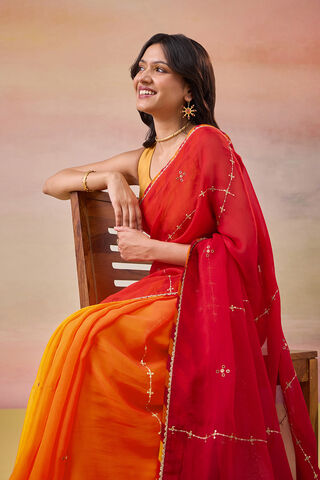 Orange Viscose Organza Embroidered Saree thumbnail image number null