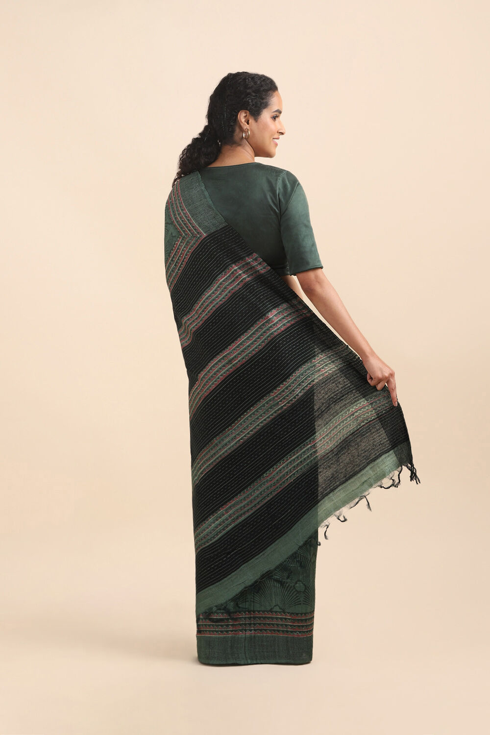 Green Pure Tussar Printed Saree image number null