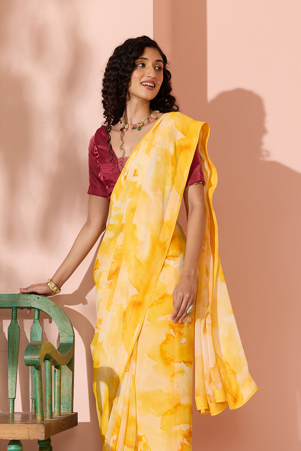 Yellow Sequin Viscose Georgette Saree image number null