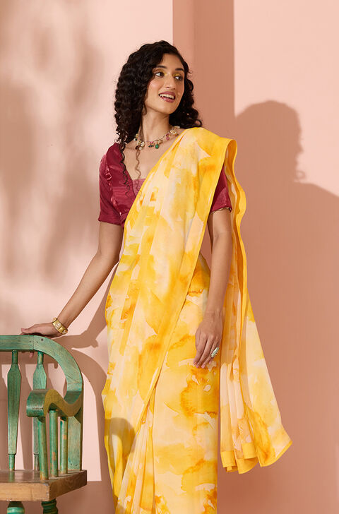 Yellow Sequin Viscose Georgette Saree