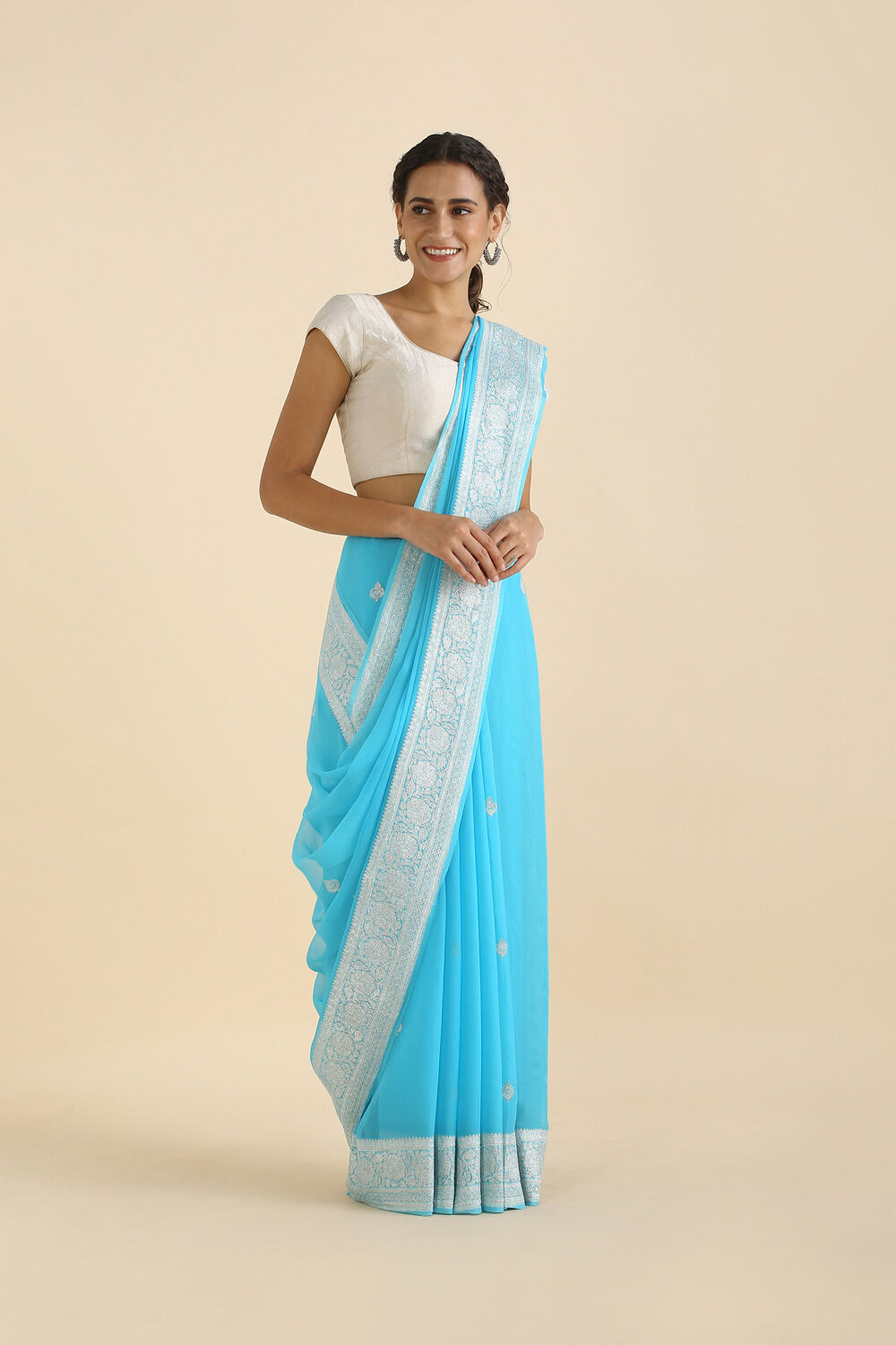 Light Pure Blue Georgette Banarasi Saree image number null